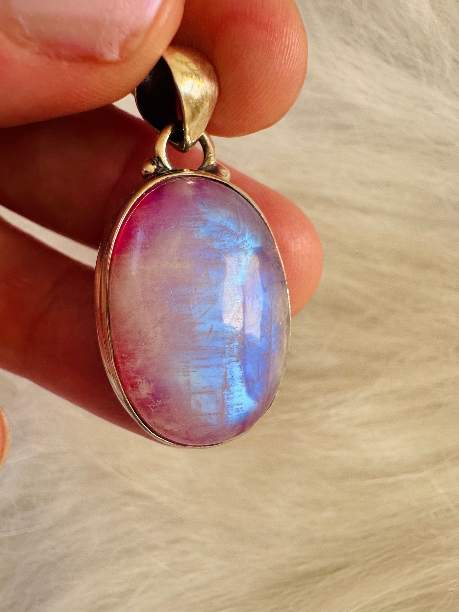 Pink Rainbow Moonstone 925 Sterling Silver Pendant - Moon Room Shop and Wellness