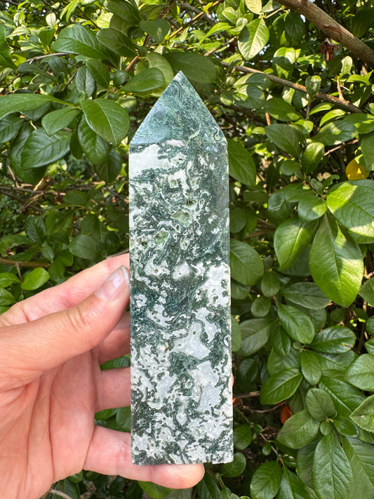 Moss Agate Tower 392 g - Moon Room Shop and Wellness