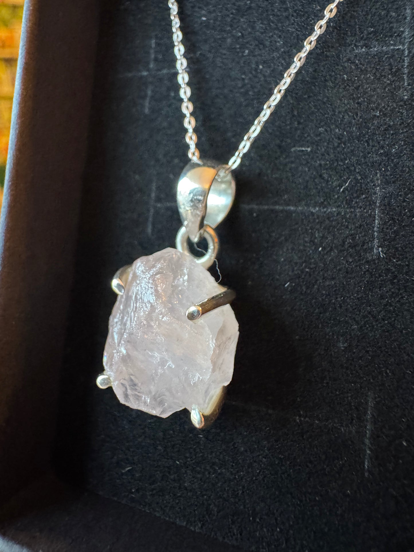 Rose Quartz Raw Sterling Silver Necklace 20 " Chain - Moon Room Shop and Wellness