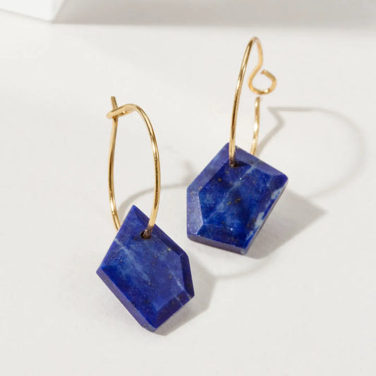Lapis- 14Kt Sterling Silver Geometry Mini Hoop Earrings - Moon Room Shop and Wellness