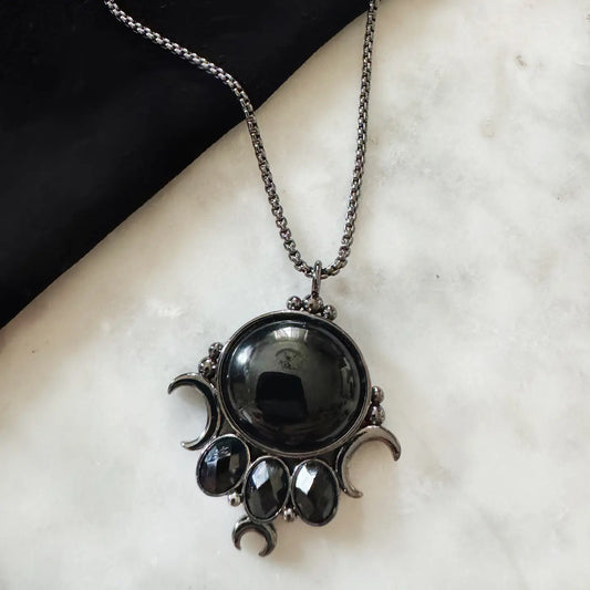 The Priestess Necklace - Obsidian /Hematite Plated Brass