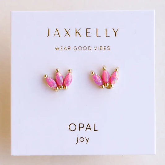 Pink Opal Crown Stud Earrings- 18 kt gold plated brass - Moon Room Shop and Wellness