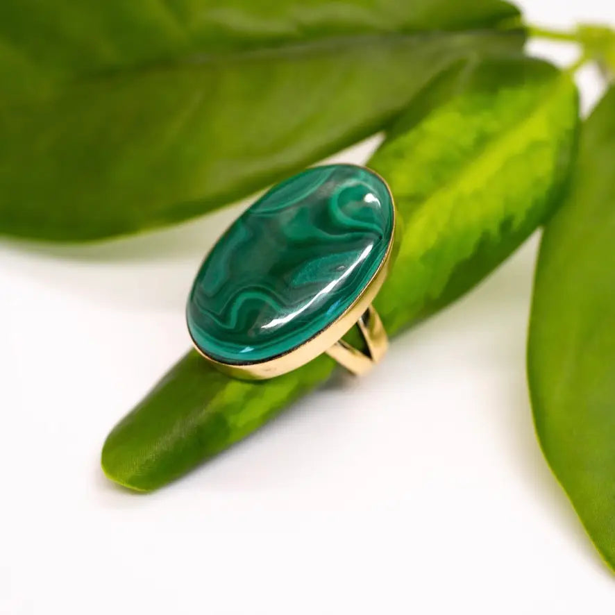 Malachite Brass Ring Sizes 6,7,8,10 - Moon Room Shop and Wellness