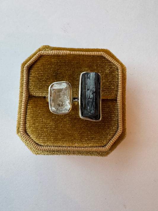Herkimer + Blk Tourmaline Sterling Silver Ring Size 9 - Moon Room Shop and Wellness