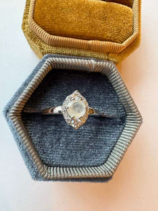 Moonstone Sparkly Marquise Sterling SIlver Ring Size 7 - Moon Room Shop and Wellness