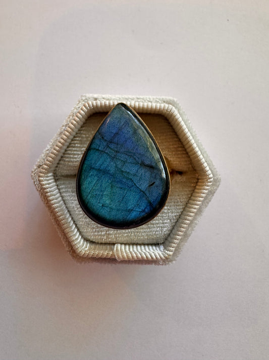Labradorite Brass Ring Size 9