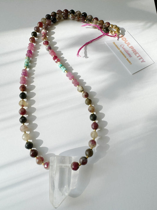 Handmade Tourmaline + Ruby+ Turquoise+ Quartz Gemstone Necklace - Moon Room Shop and Wellness