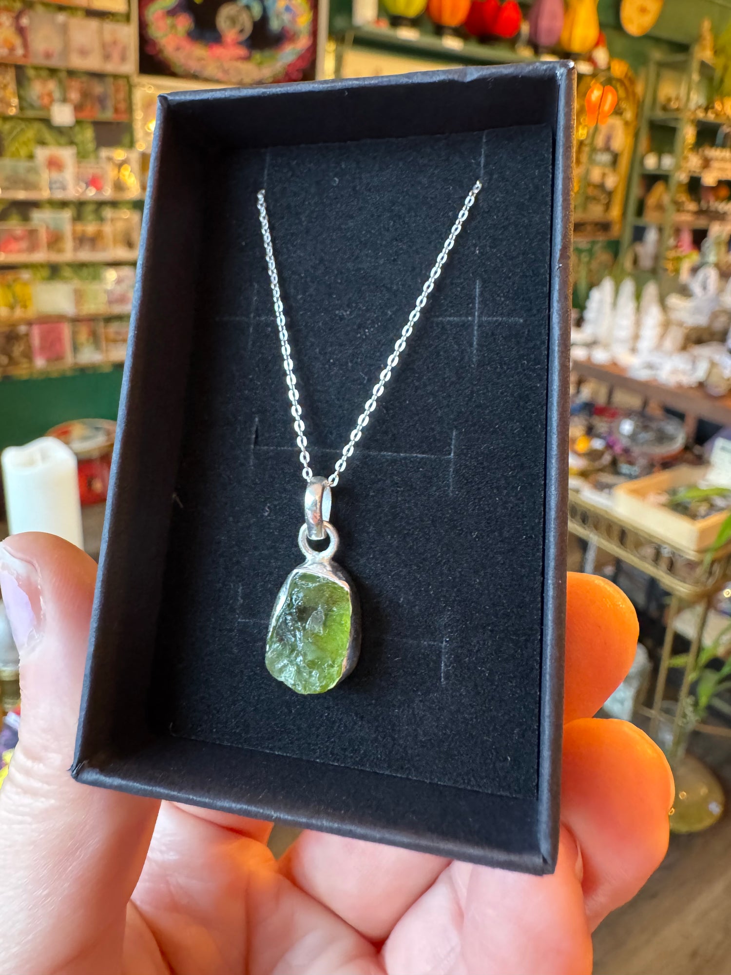 Peridot Raw Sterling Silver Necklace 20 " Chain - Moon Room Shop and Wellness