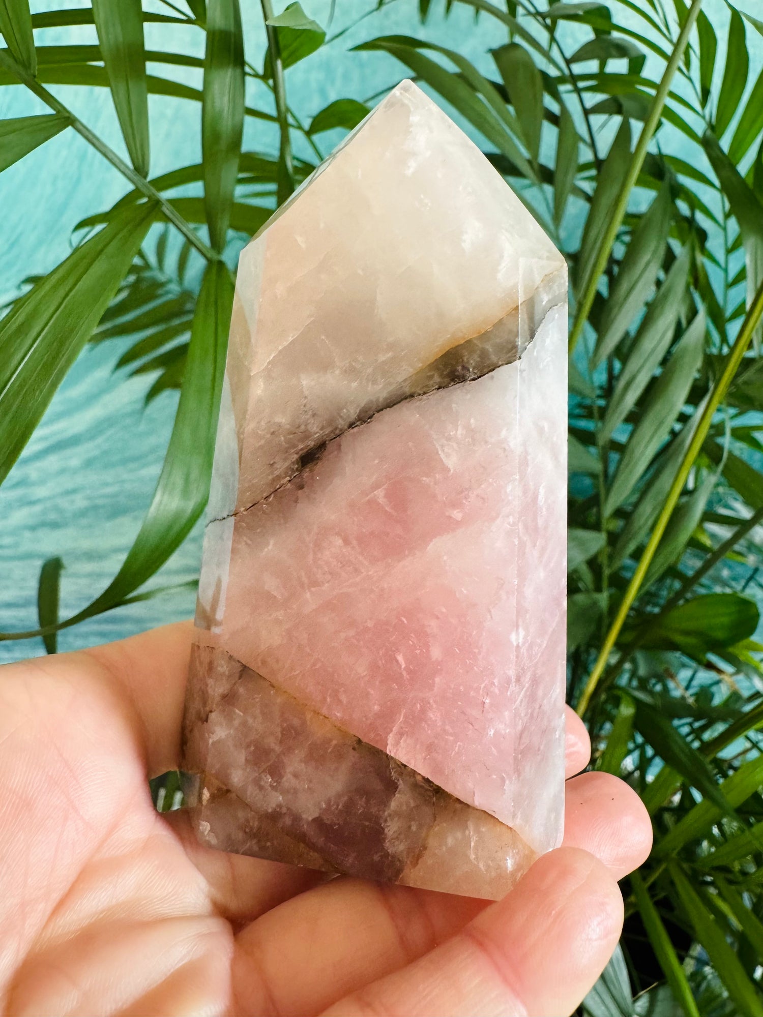 Rose Quartz w/ Golden Healer Tower 214 g Brazil Superb Beauty!! - Moon Room Shop and Wellness