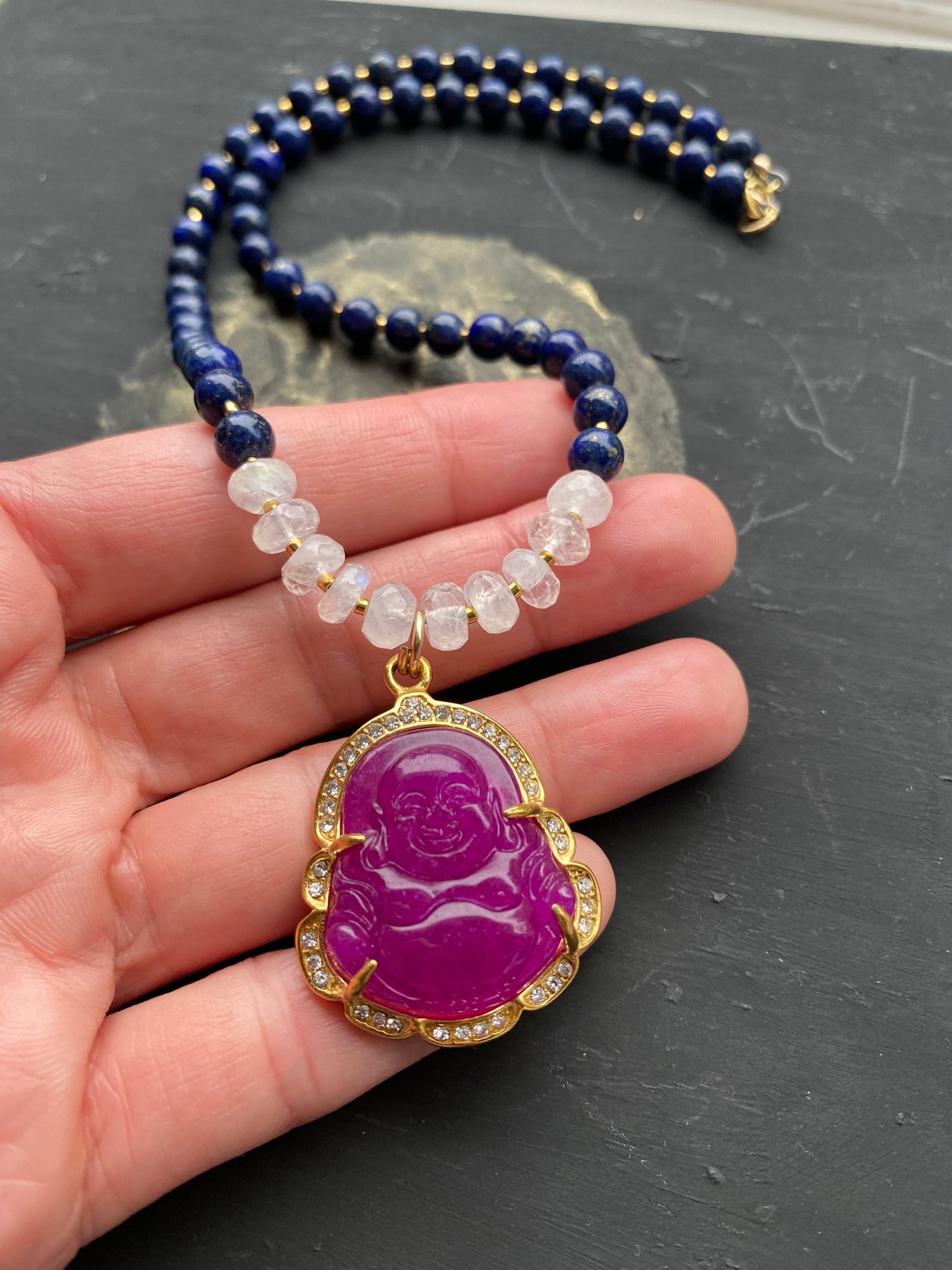 Gemstone Buddha Necklace Handmade - Moon Room Shop and Wellness