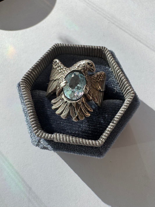 Blue Topaz Eagle   Sterling Silver Ring Size 8.5 - Moon Room Shop and Wellness