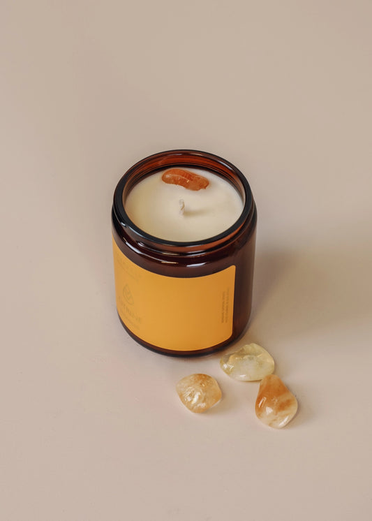 9oz Amber Crystal Candle - Citrine - Success - Moon Room Shop and Wellness