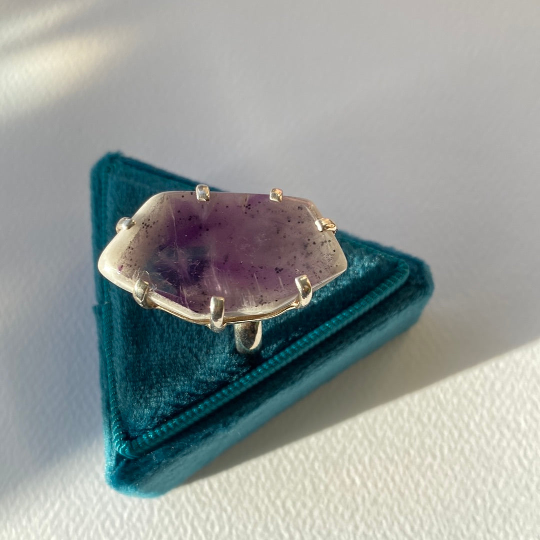 Sliced Amethyst  Sterling Silver Adjustable Ring - Moon Room Shop and Wellness
