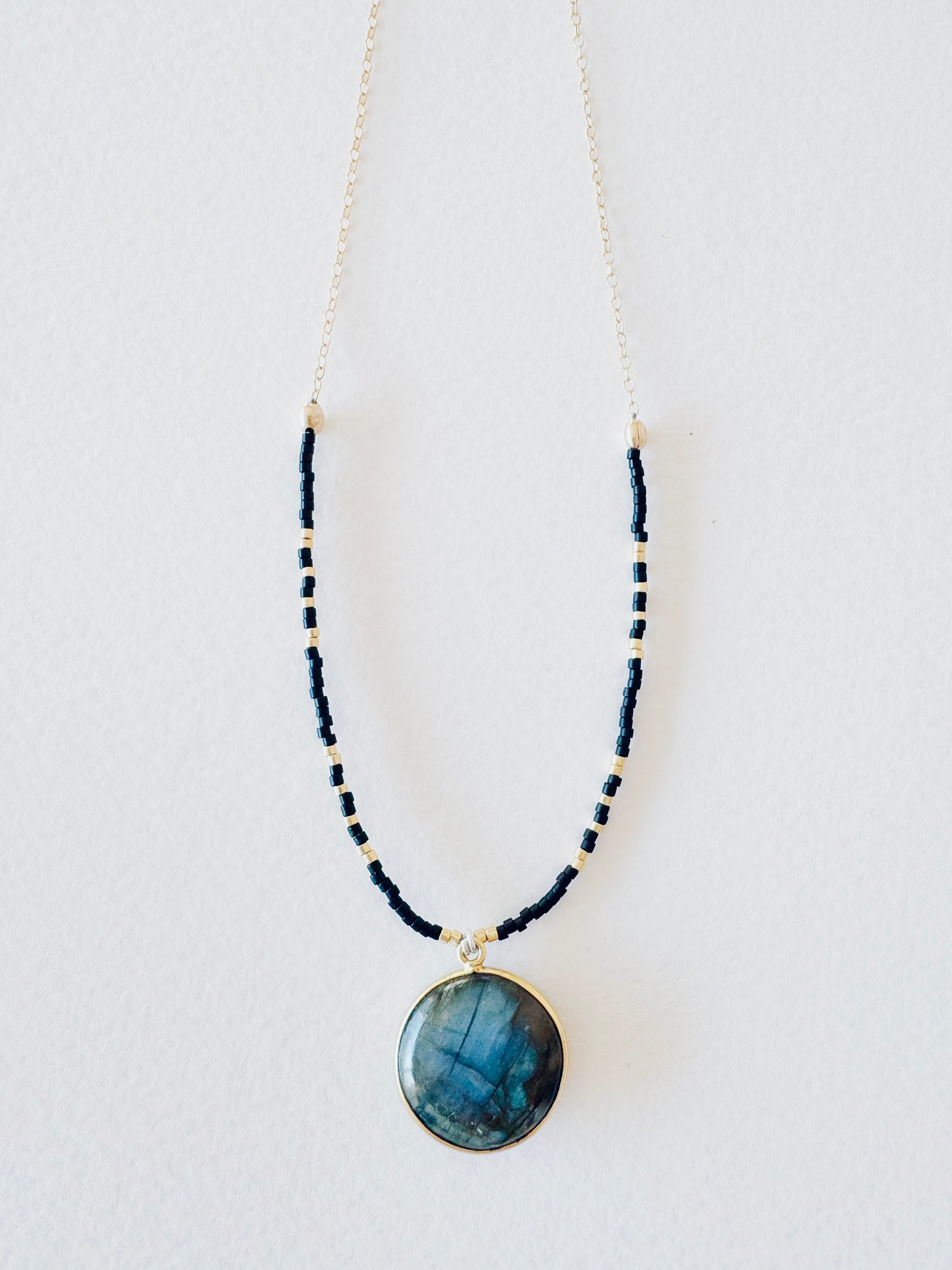 Flashy Labradorite + Seed Bead Gold Fill Necklace - Moon Room Shop and Wellness