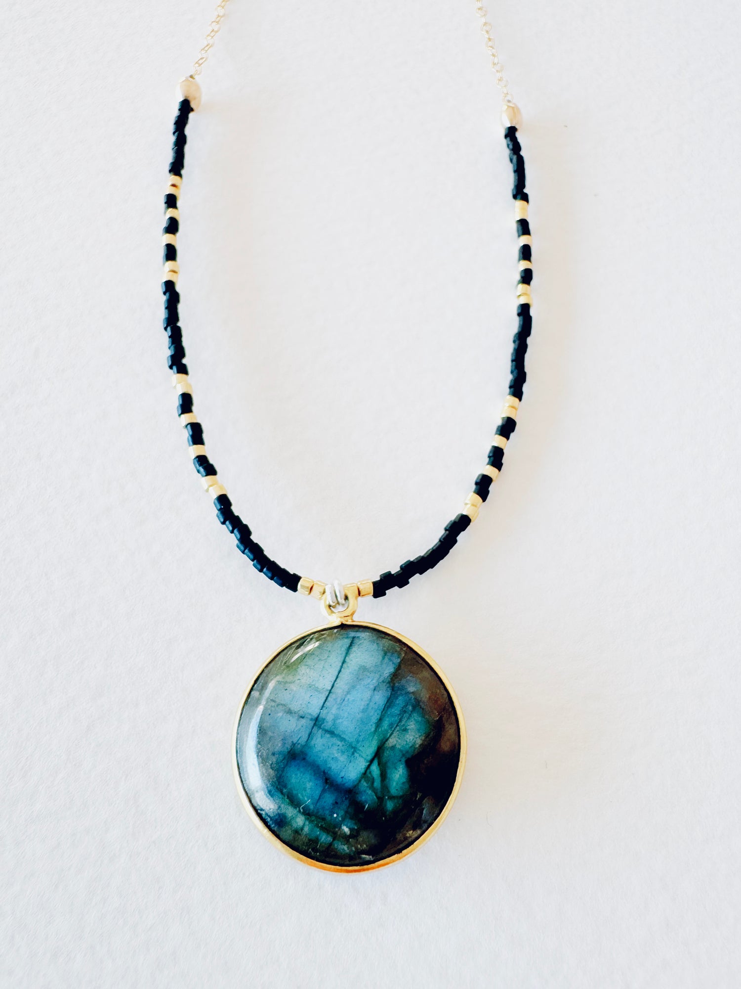 Flashy Labradorite + Seed Bead Gold Fill Necklace - Moon Room Shop and Wellness