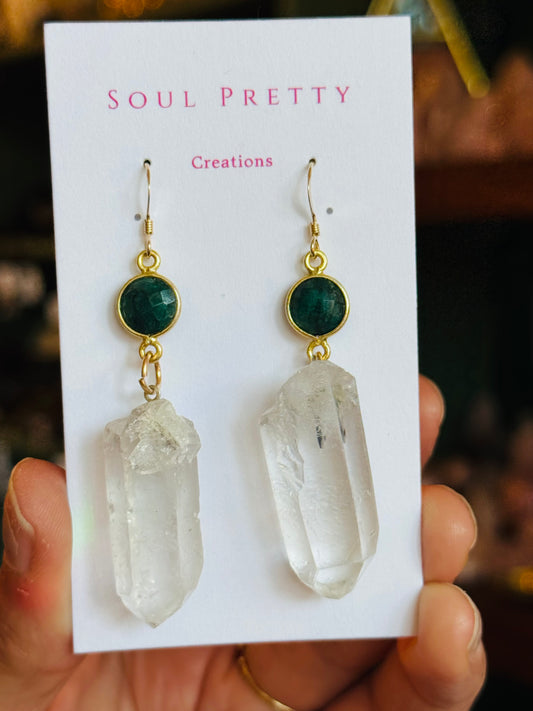 Soul Pretty Jade + Quartz Point Gold Fill Earrings - Moon Room Shop and Wellness