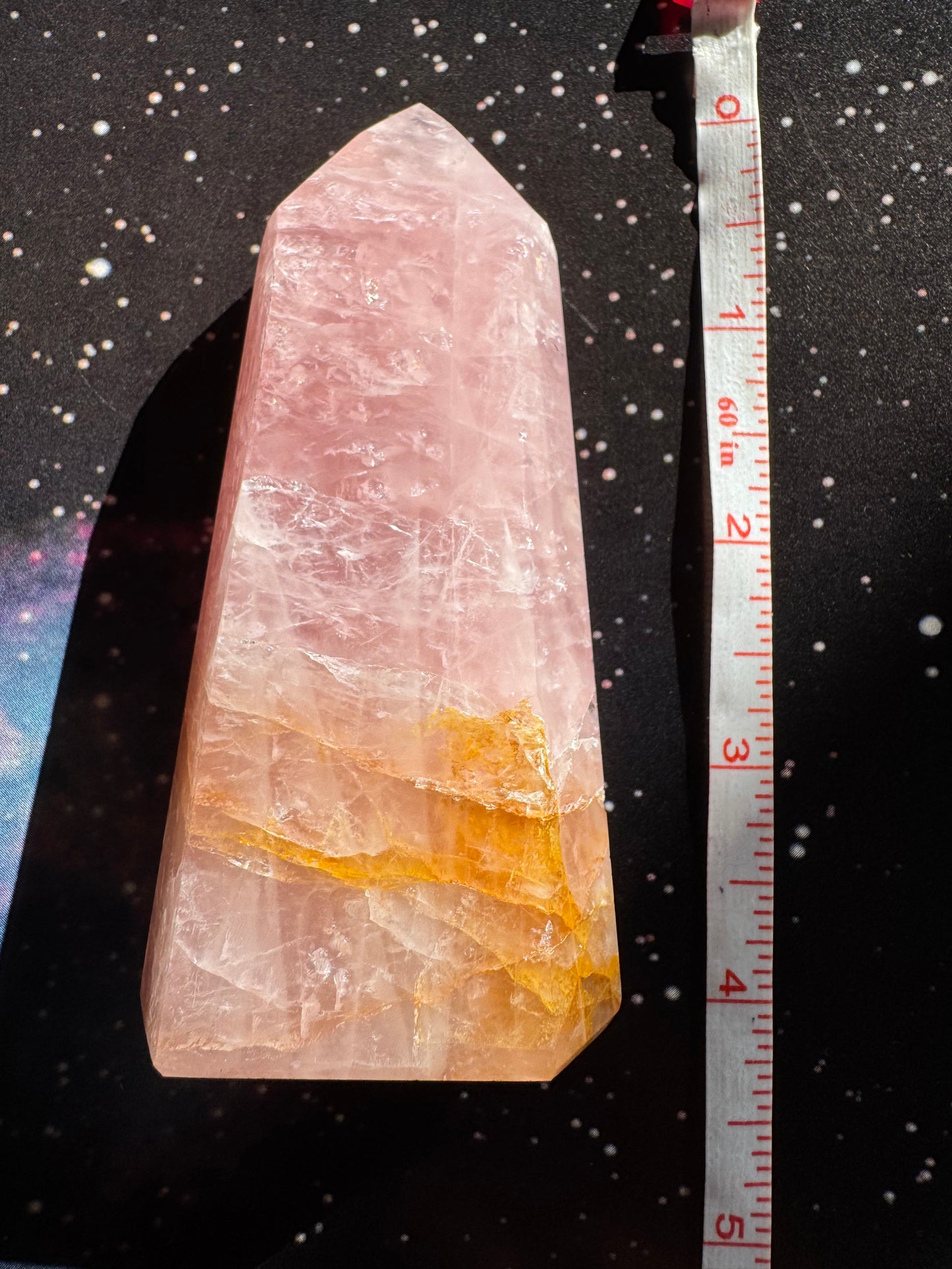 Rose Quartz w/ Golden Healer Tower 184 g Brazil - Moon Room Shop and Wellness