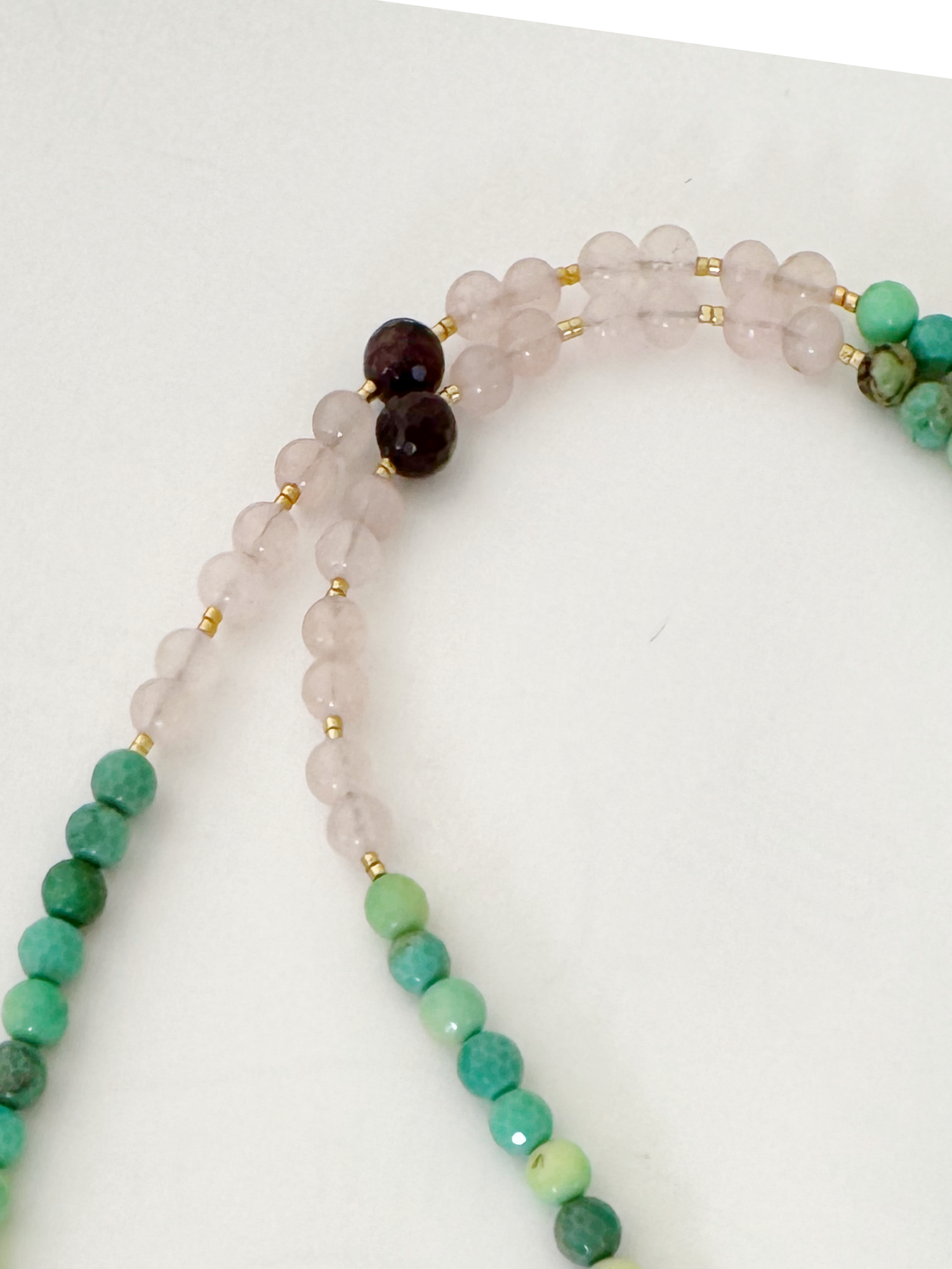 Citrine Point with Chrysoprase +Rose Quartz + Garnet Beaded Long Necklace - Moon Room Shop and Wellness