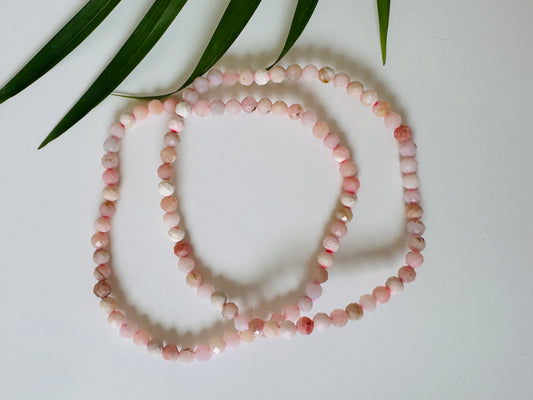 Faceted Natural Pink Opal Stretch Bracelet 4mm - Moon Room Shop and Wellness