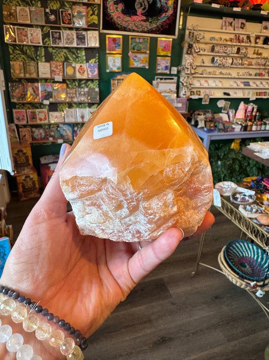 Orange Calcite top Polished Point 3.3 lb Mexico - Moon Room Shop and Wellness