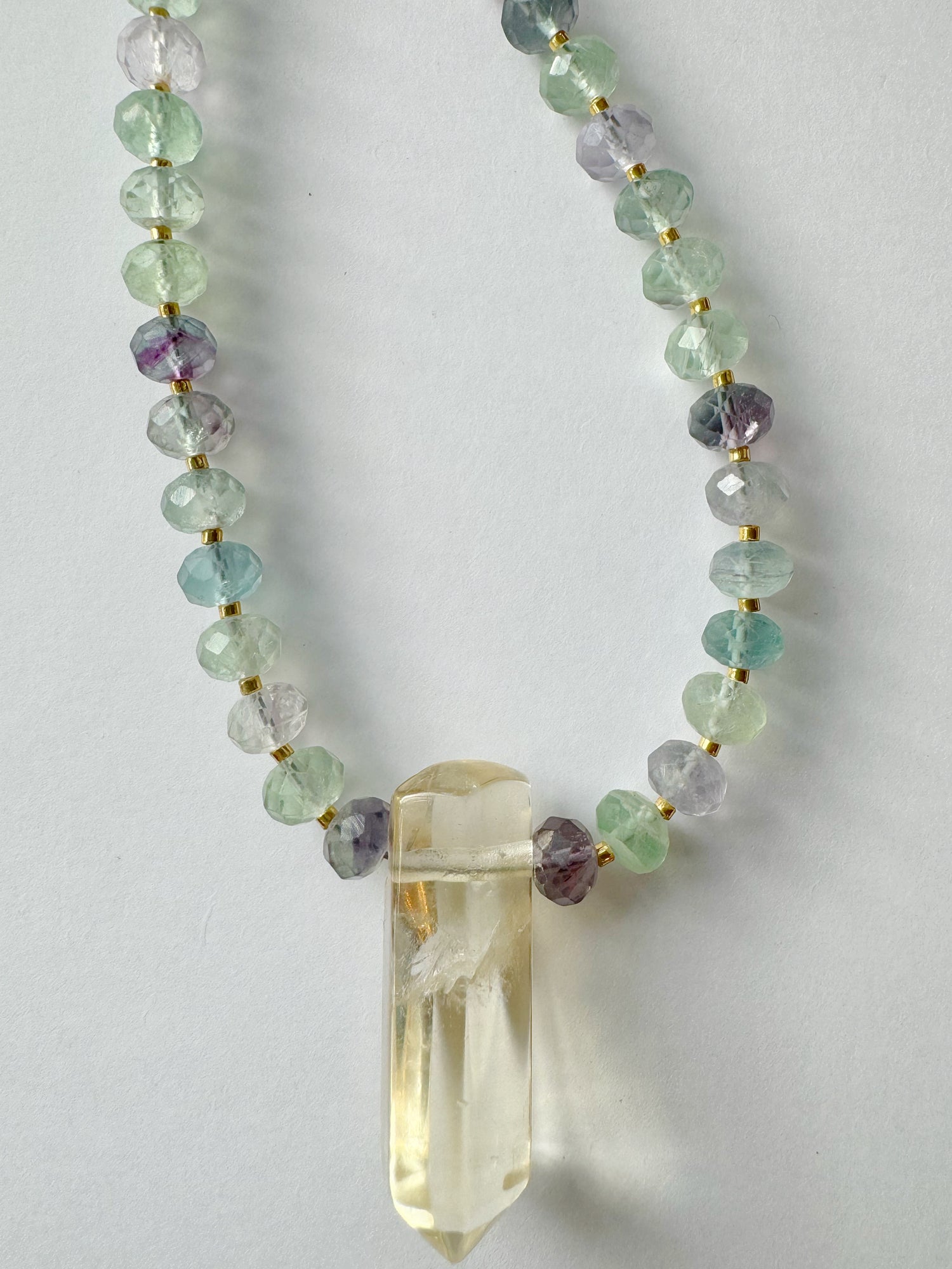 Handmade Fluorite + Citrine Point Healing Gemstone Necklace - Moon Room Shop and Wellness