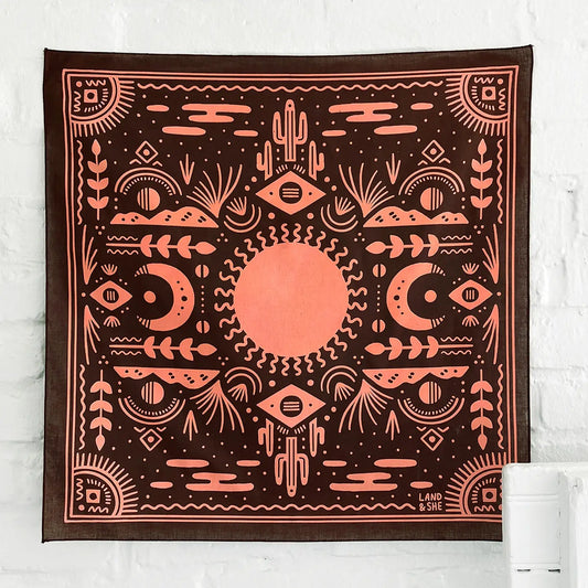 Western Sun Bandana, Brown 21x21 inches - Moon Room Shop and Wellness