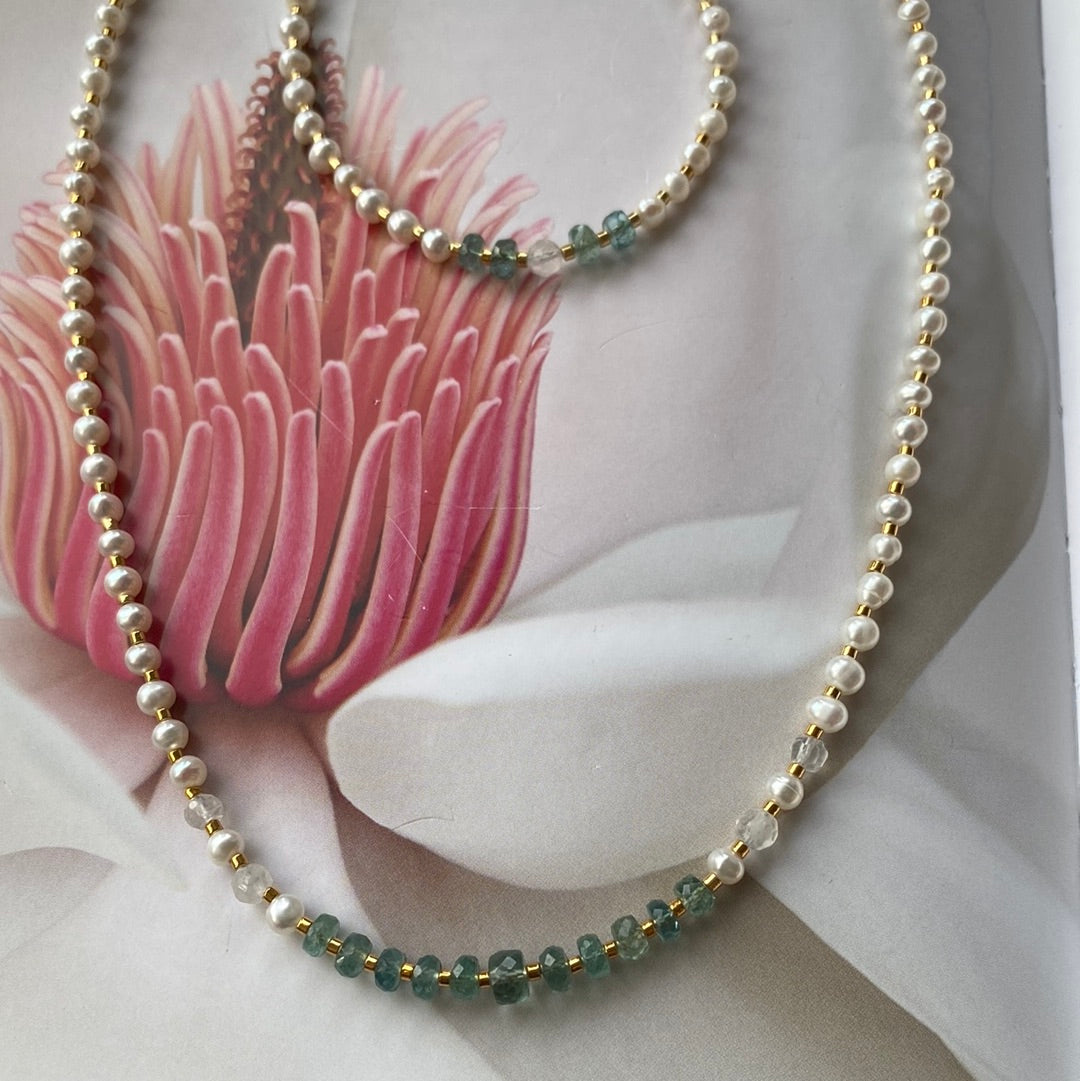 Emerald, Moonstone and Pearl Necklace & Bracelet gold fill - Moon Room Shop and Wellness