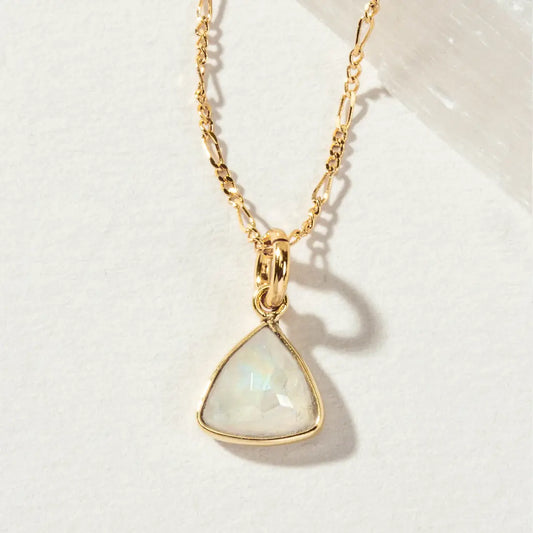 Moonstone Triangle Dainty  Necklace in Gold Plated Brass - Moon Room Shop and Wellness
