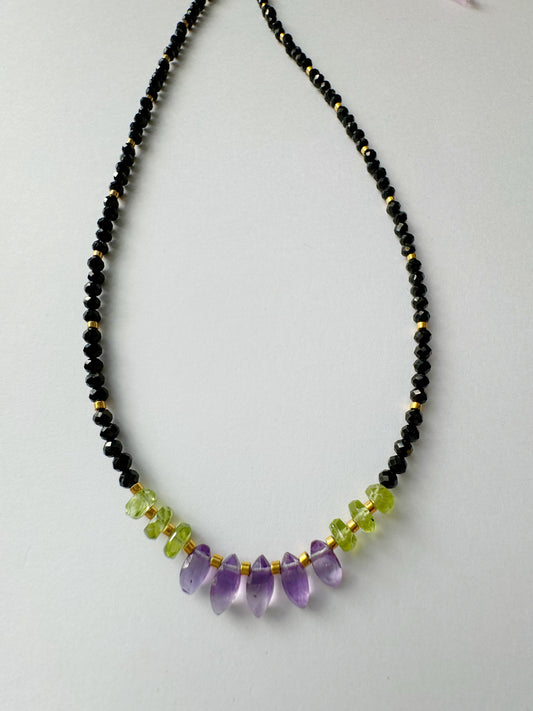 Amethyst Black Tourmaline Peridot Handmade Necklace - Moon Room Shop and Wellness