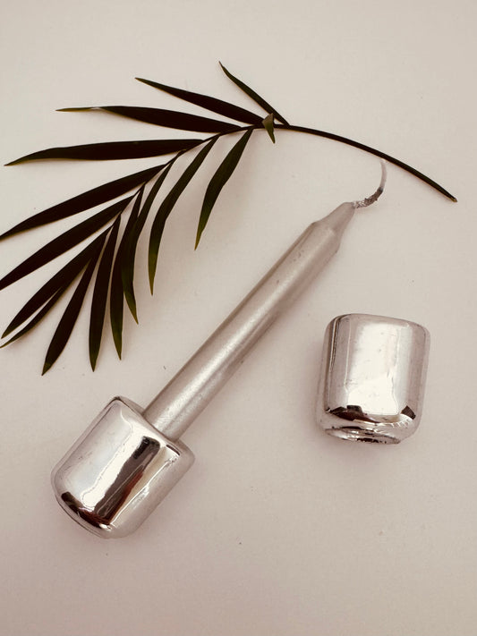 Ceramic Chime Candle Holder- Silver - Moon Room Shop and Wellness