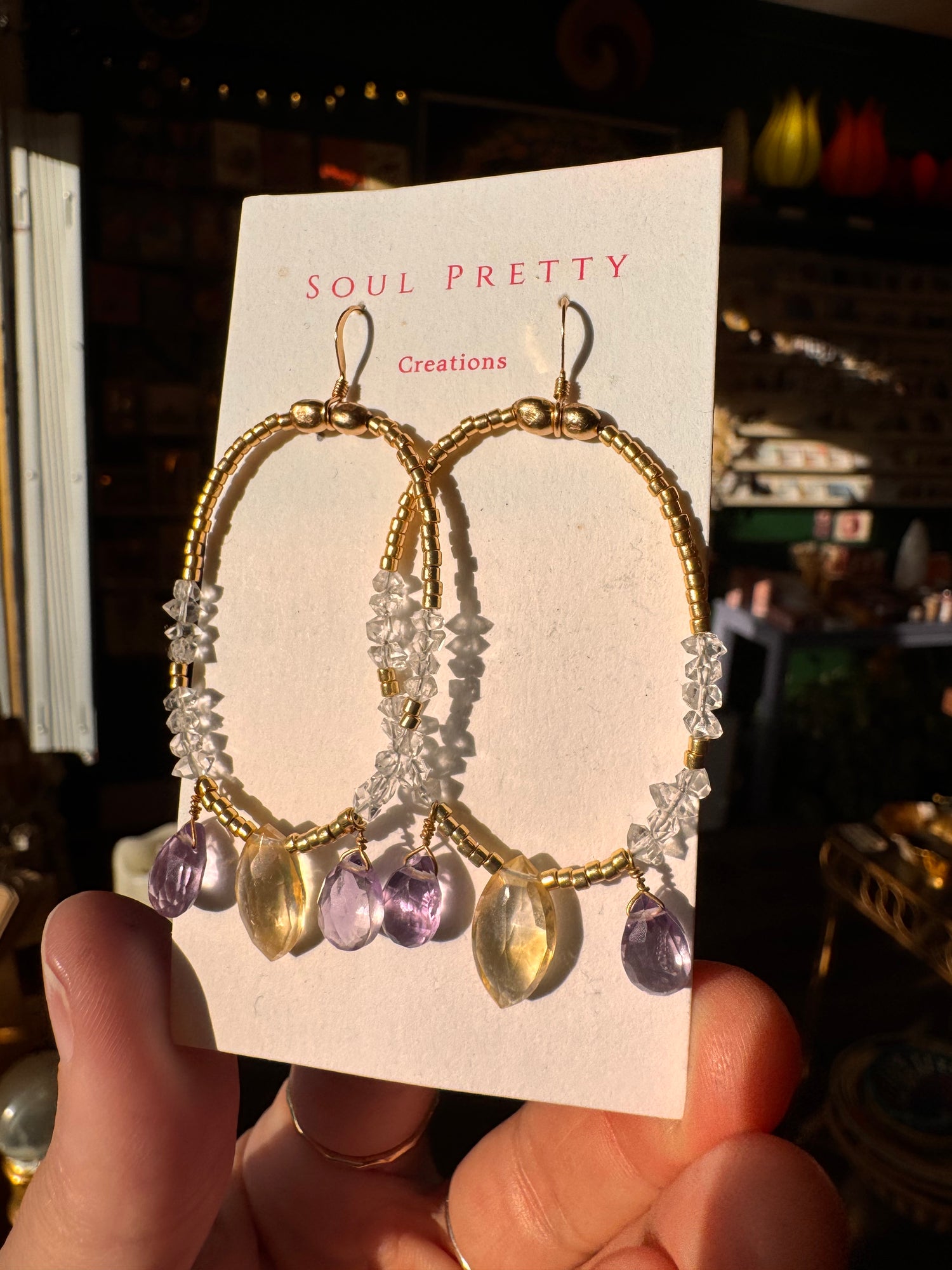 Soul Pretty Citrine + Amethyst + Herkimer Handmade Gold Fill Earrings - Moon Room Shop and Wellness