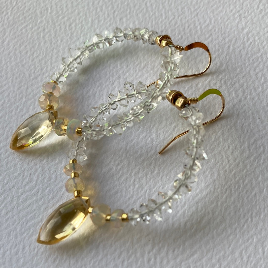 Ethiopian Opal + Citrine + Herlimer Diamond 14kt Gold Fill Earrings - Moon Room Shop and Wellness