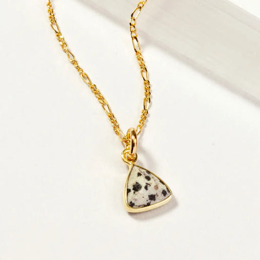Dalmation Jasper Triangle Dainty Necklace in Gold Plated Brass