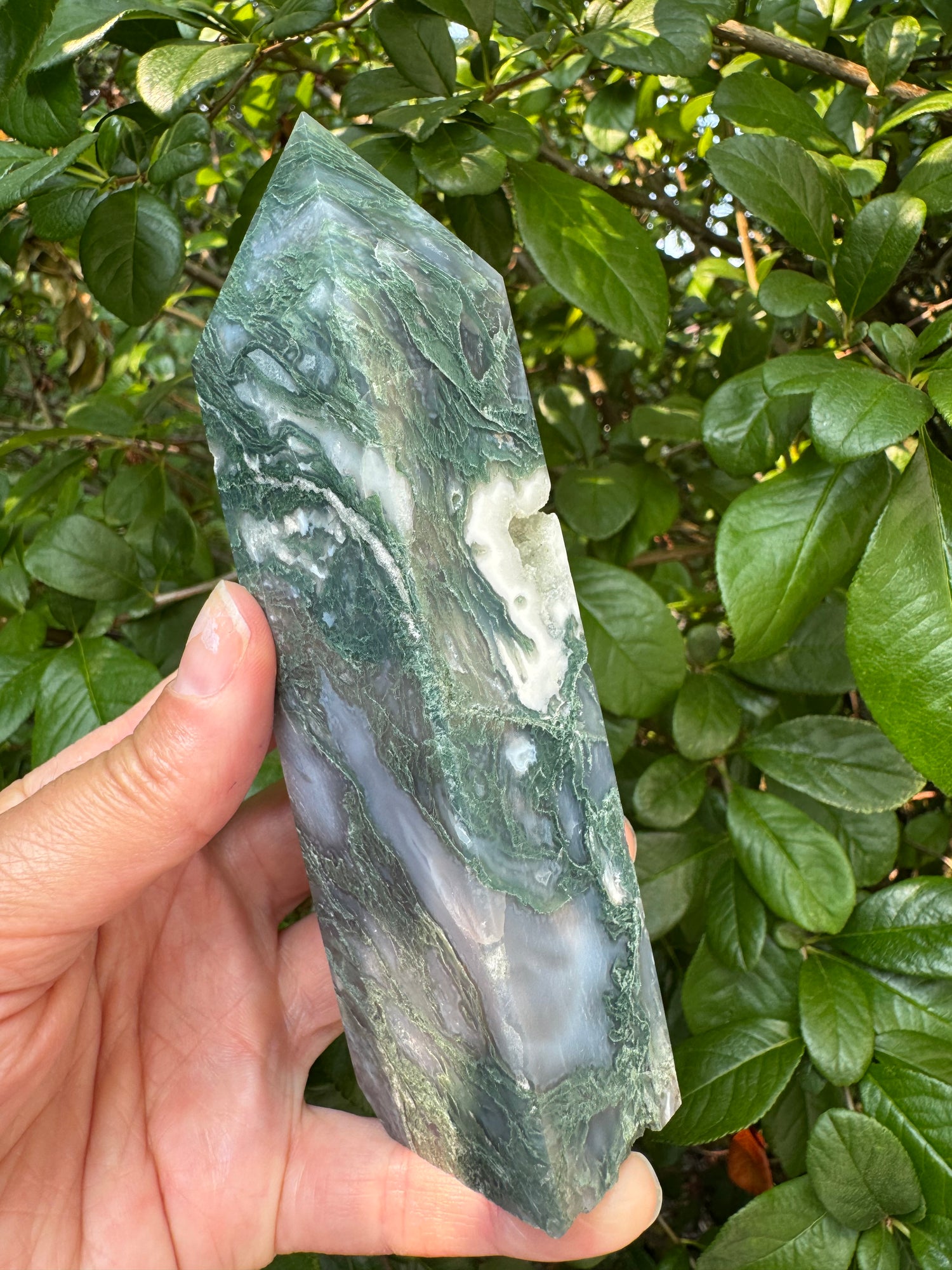 Moss Agate Tower 296 g - Moon Room Shop and Wellness