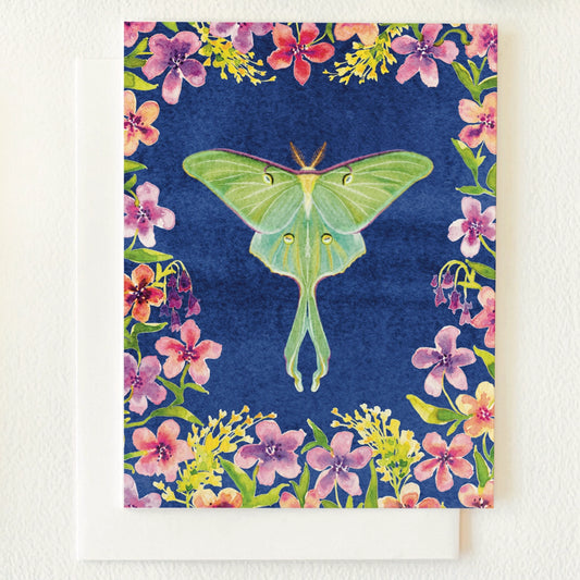 Luna Moth Garden Blank Greeting Card by Folk Meadow - Moon Room Shop and Wellness