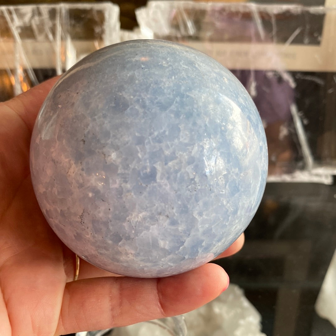 Blue Calcite Sphere 532 grams - Moon Room Shop and Wellness