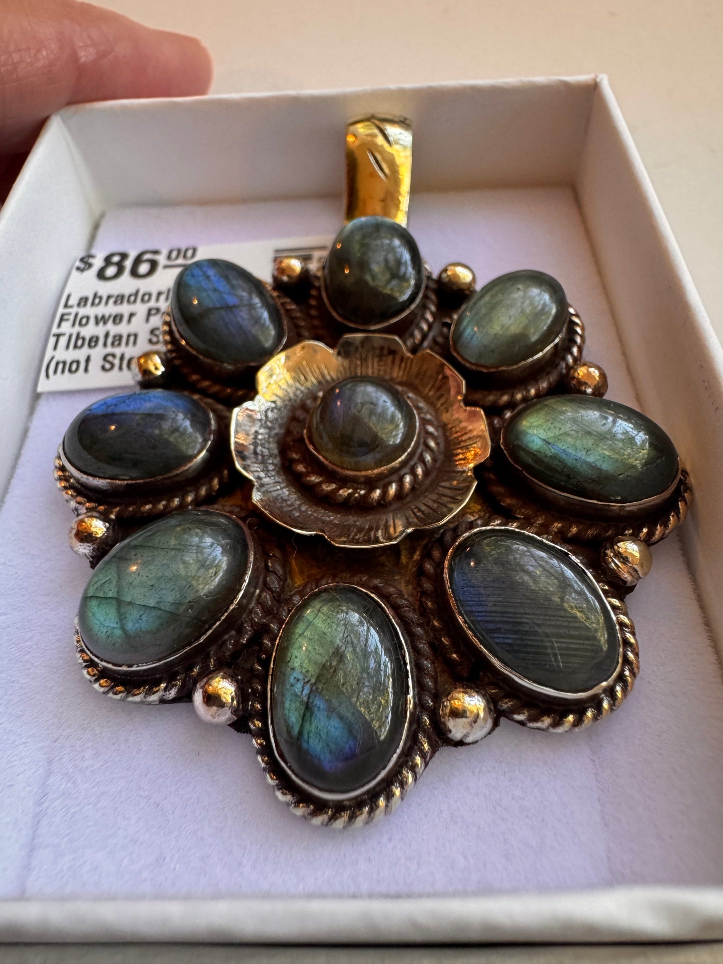 Labradorite Flower Pendant Tibetan Silver (not Sterling )