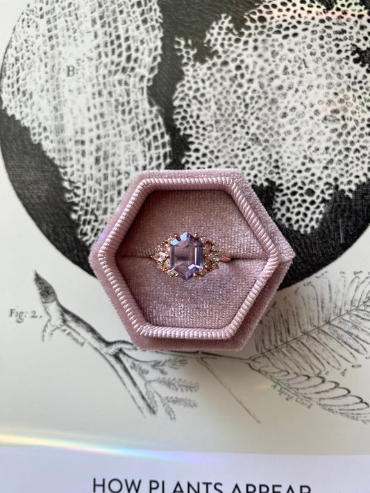 Lavender Quartz Hexagon Floral Ring- Rose Gold Vermeil Size 6 - Moon Room Shop and Wellness