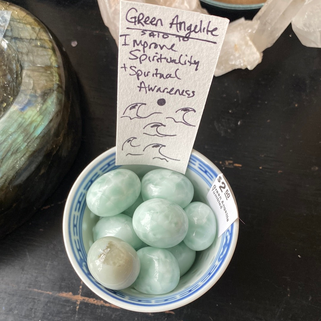 Green Angelite Tumbled - Moon Room Shop and Wellness