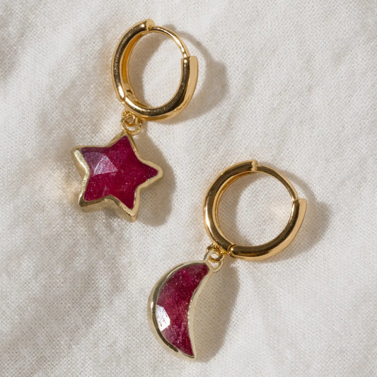 Skygazing Mismatched Ruby 14kt Plated Brass Earring - Moon Room Shop and Wellness