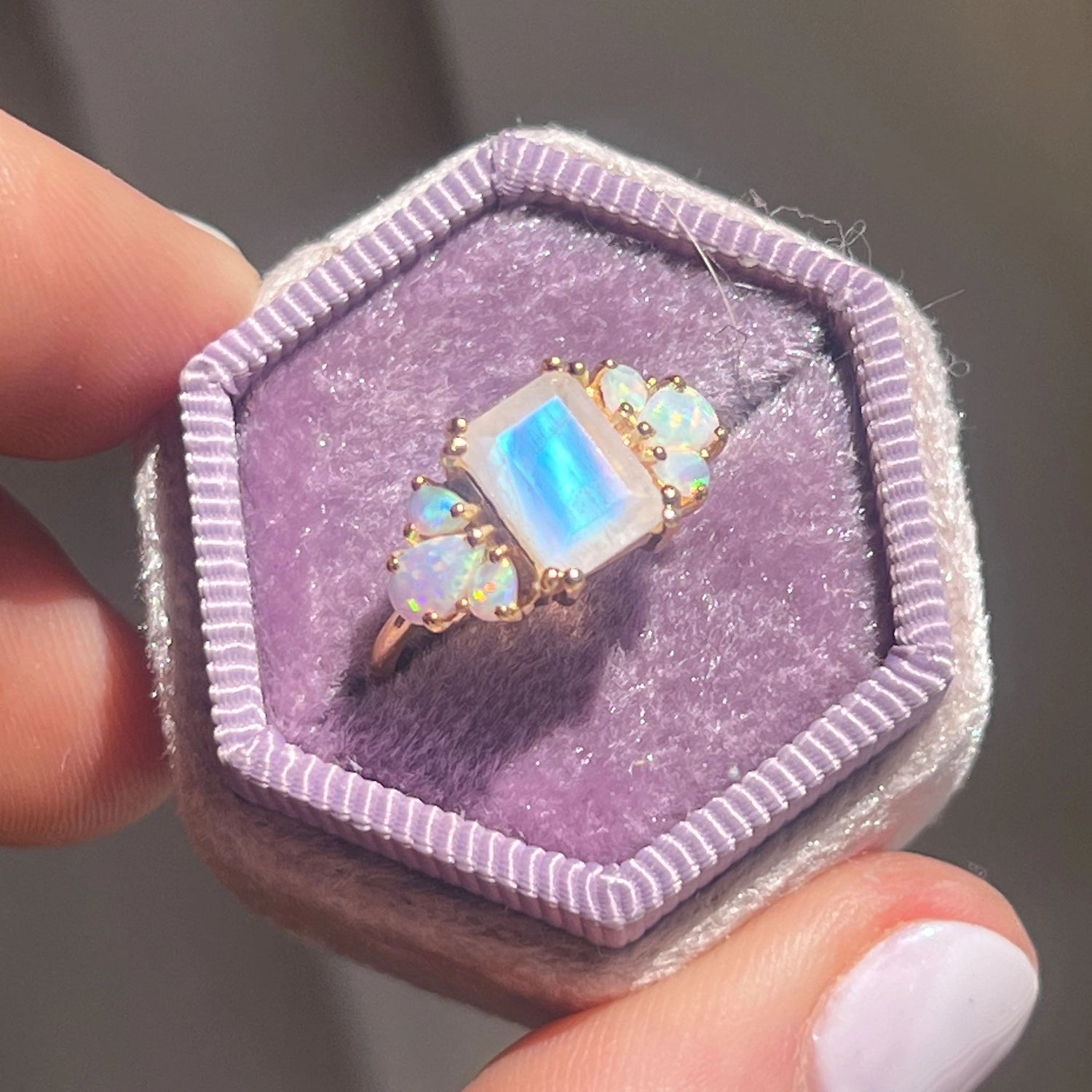 Rainbow Moonstone and Opal Empress 18kt Gold Vermeil Ring Size 6 - Moon Room Shop and Wellness