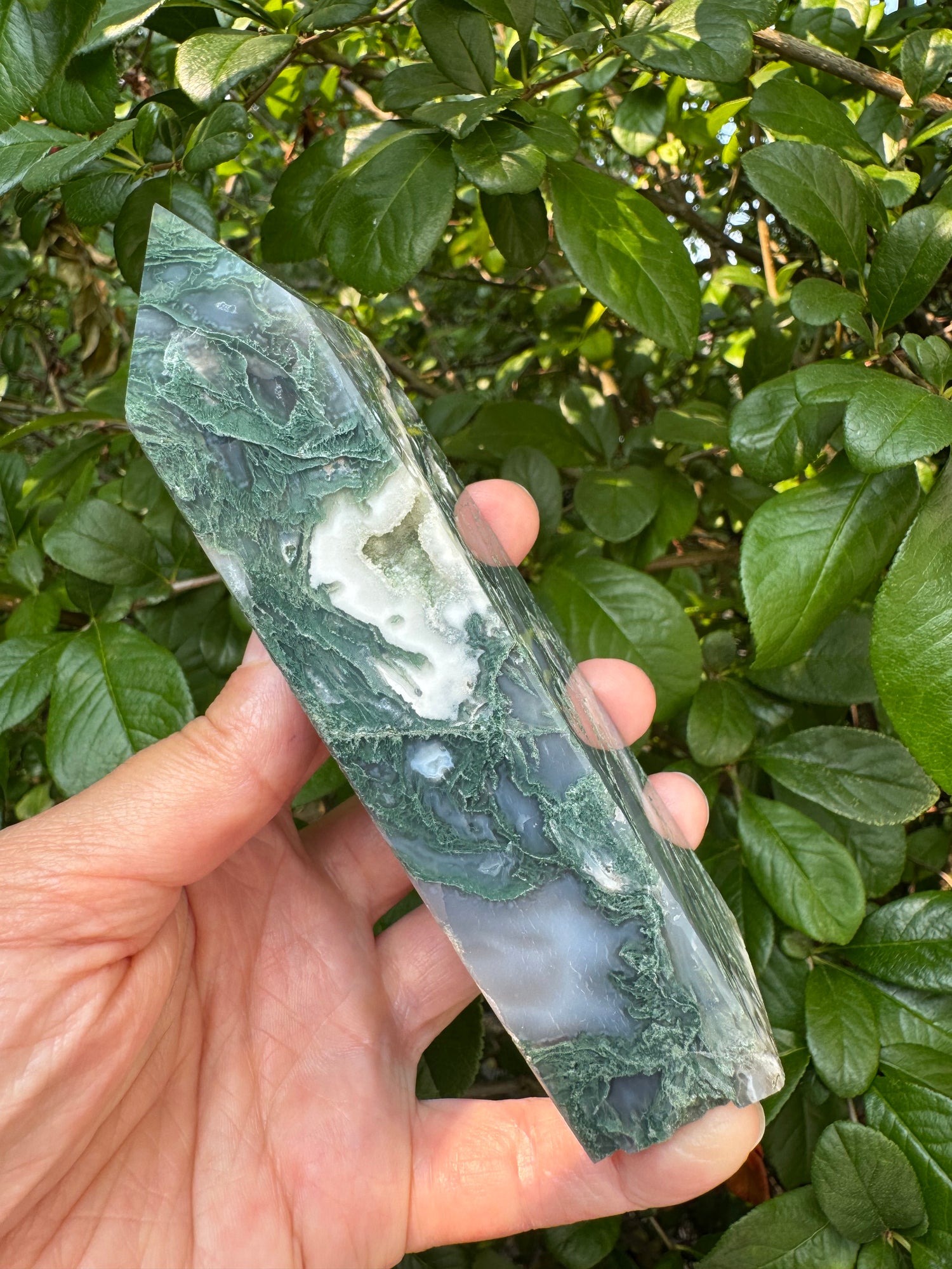 Moss Agate Tower 296 g - Moon Room Shop and Wellness