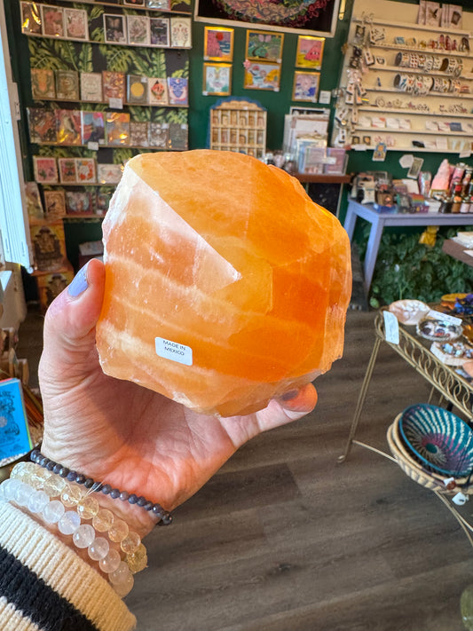 Orange Calcite top Polished Point 3.3 lb Mexico - Moon Room Shop and Wellness