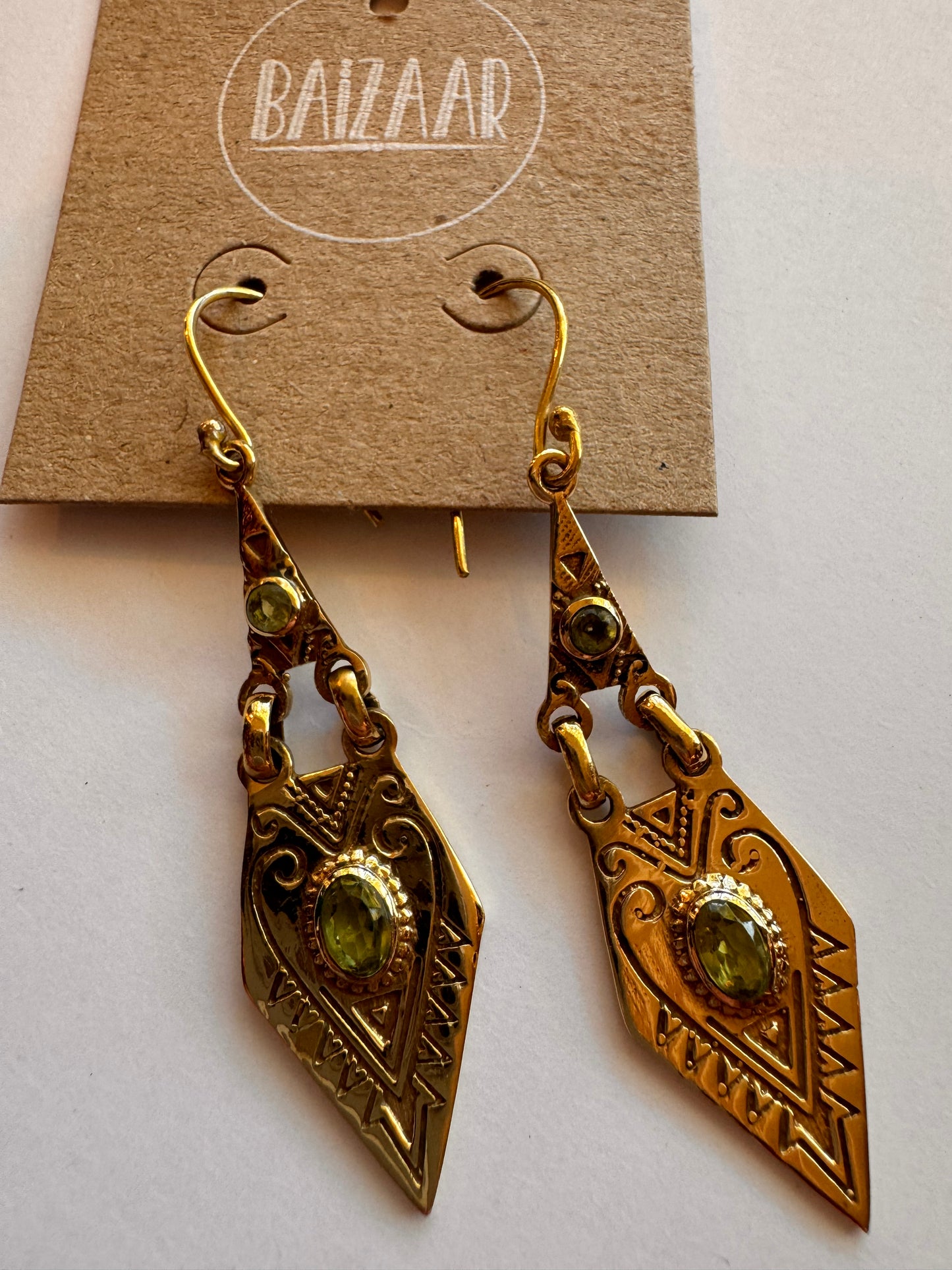 Peridot Dangle Earring in Brass