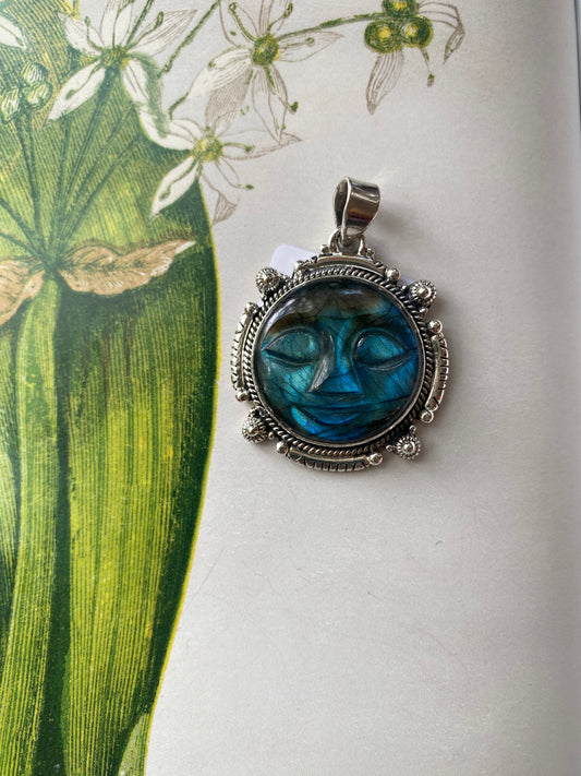 Labradorite Sterling Silver Moon Pendant - Moon Room Shop and Wellness