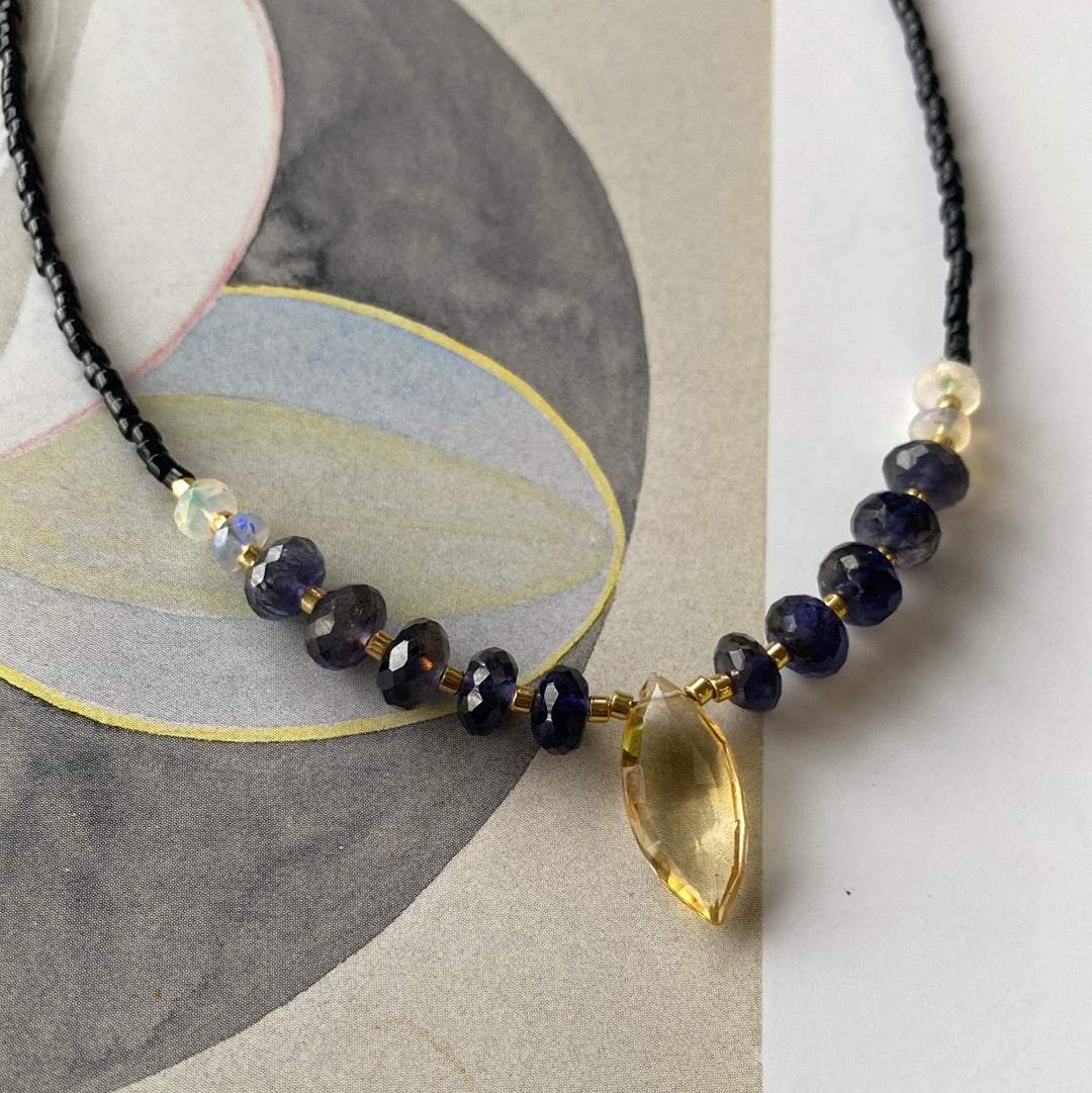 Citrine + Iolite + Ethiopiam Opal Handmade Necklace Gold Fill - Moon Room Shop and Wellness