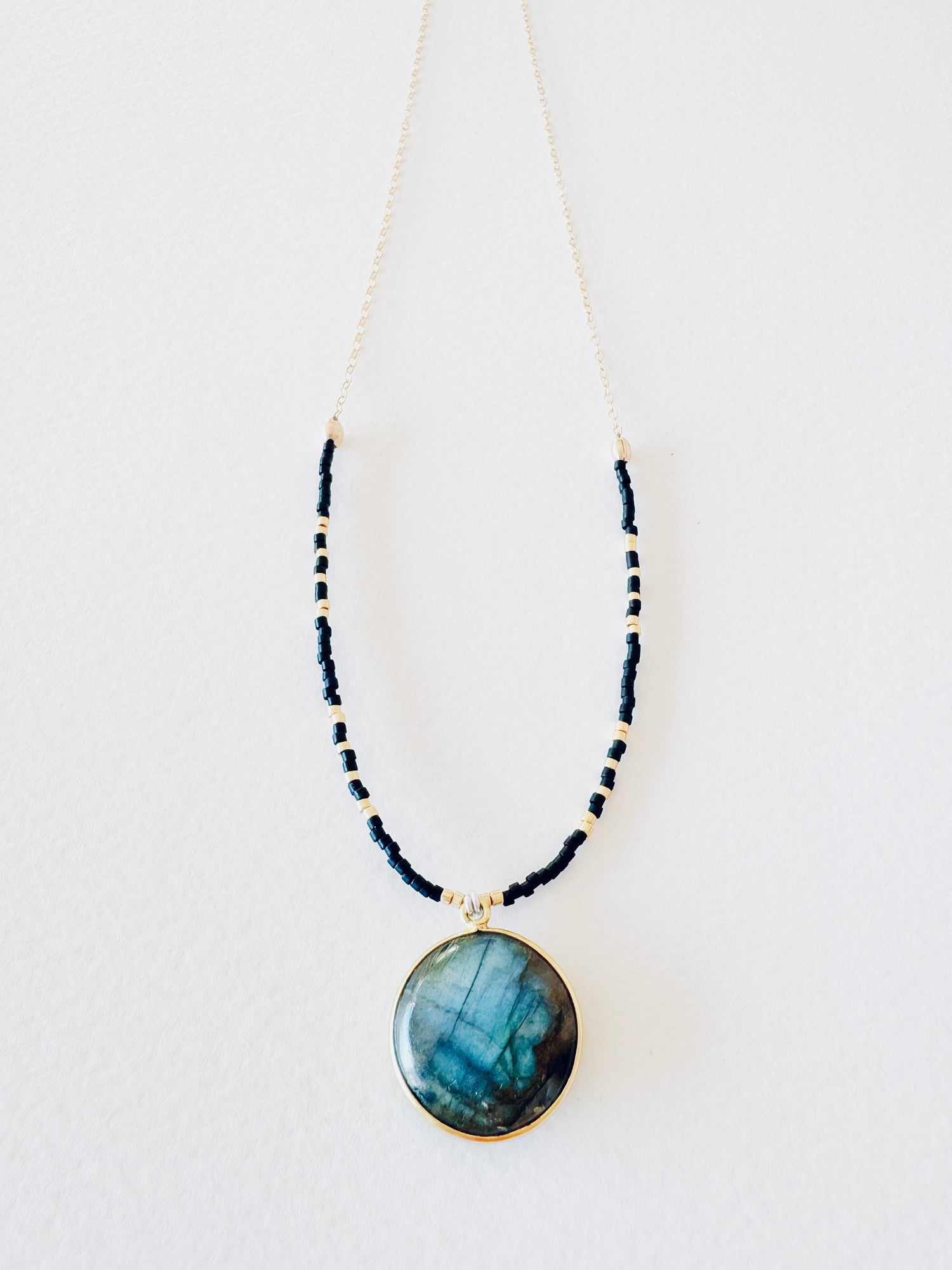 Flashy Labradorite + Seed Bead Gold Fill Necklace - Moon Room Shop and Wellness