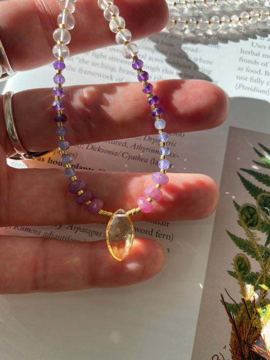 Citrine + Ruby + Tanzanite + Amethyst + Rose Q Handmade Necklace - Moon Room Shop and Wellness