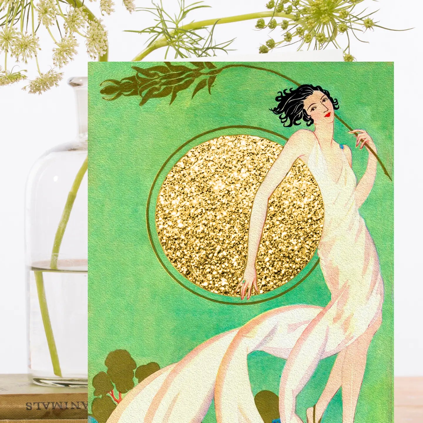 Girl with Light Hand Glittered Greeting Card- Blank - Moon Room Shop and Wellness