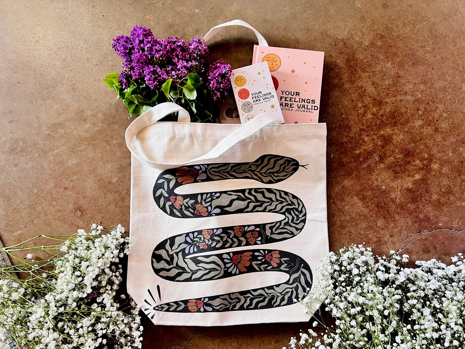 Floral Snake Canvas Tote - Moon Room Shop and Wellness